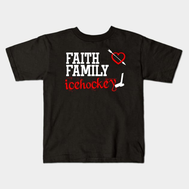 Faith Family Ice Hockey Kids T-Shirt by gdimido